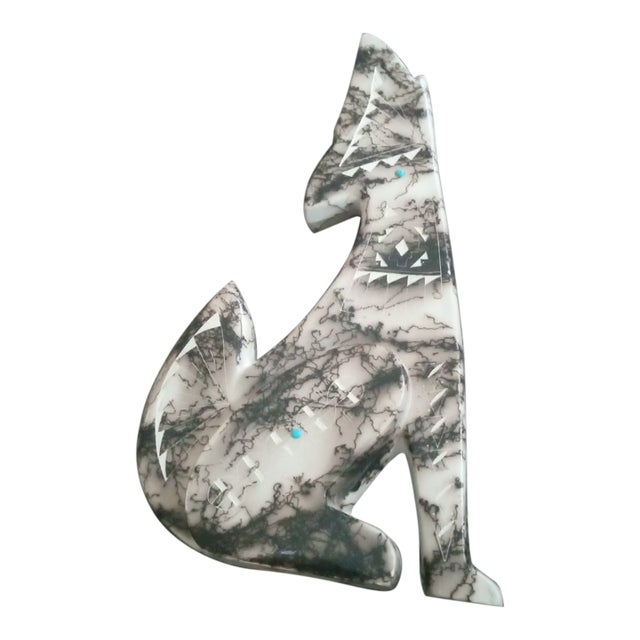 Gorgeous Artist Signed Navajo Horse Hair Raku Coyote Figurine For Sale