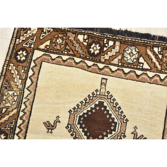 Qashqai Rug 3'10'' X 6'8'' Ivory Wool Vintage Tribal Hand-Knotted Carpet For Sale In Philadelphia - Image 6 of 12