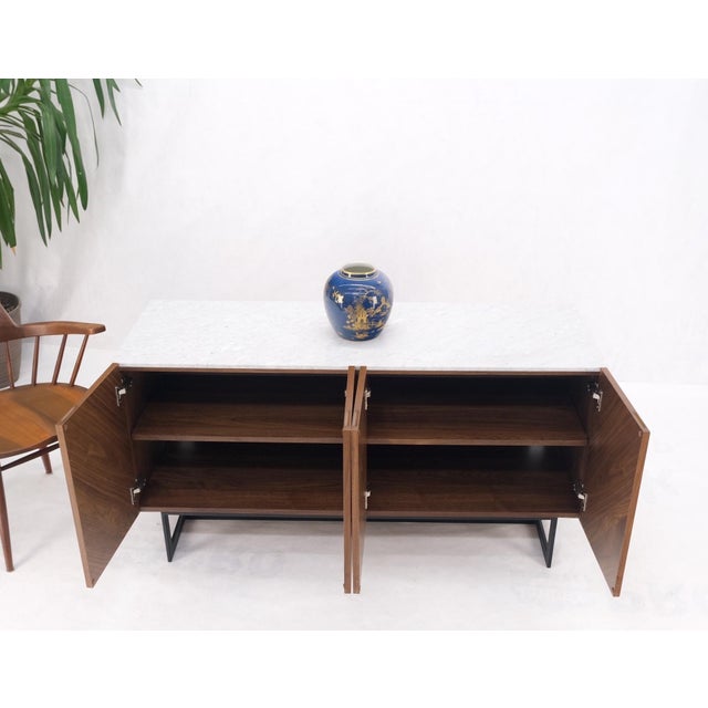 Walnut 4 Doors Credenza Marble Carrara Top Bracket Leg Mint For Sale - Image 16 of 18