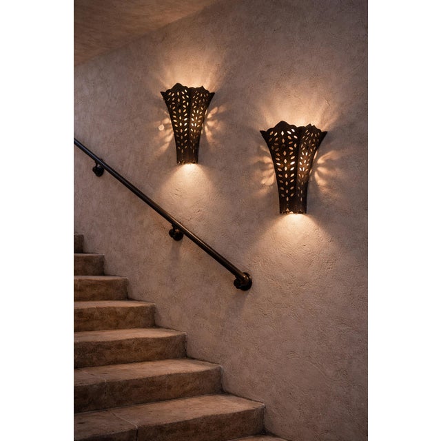 Vintage Moroccan Iron Fan Wall Sconce Cover For Sale In Los Angeles - Image 6 of 6