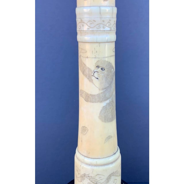 Chinese Antique Chinese Carved Bone Candle Stick For Sale - Image 3 of 9