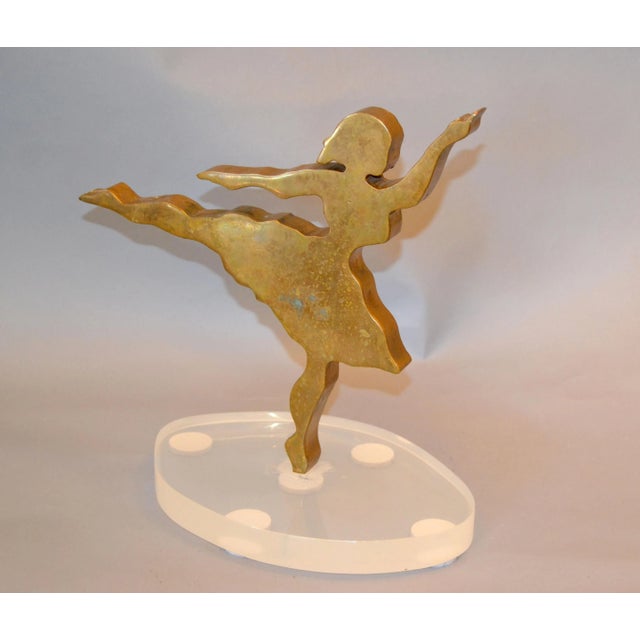 Signed Mid-Century Modern Solid Bronze Ballerina Dancer Sculpture Lucite Base For Sale - Image 12 of 12