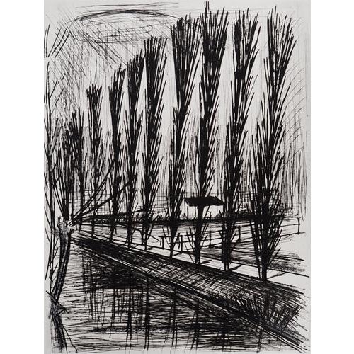 Modern Bernard Buffet, Poplars on the Edge of the Canal, Original Enhanced Engraving For Sale - Image 3 of 5
