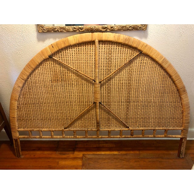 MidCentury Arched Buri Cane Wicker Rattan King Headboard Chairish