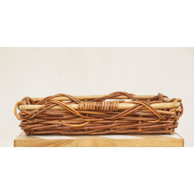 Mid-Century Chunky Rectangular Wicker Bread Basket, Desk Organizer or Tray Catch-All For Sale - Image 4 of 12