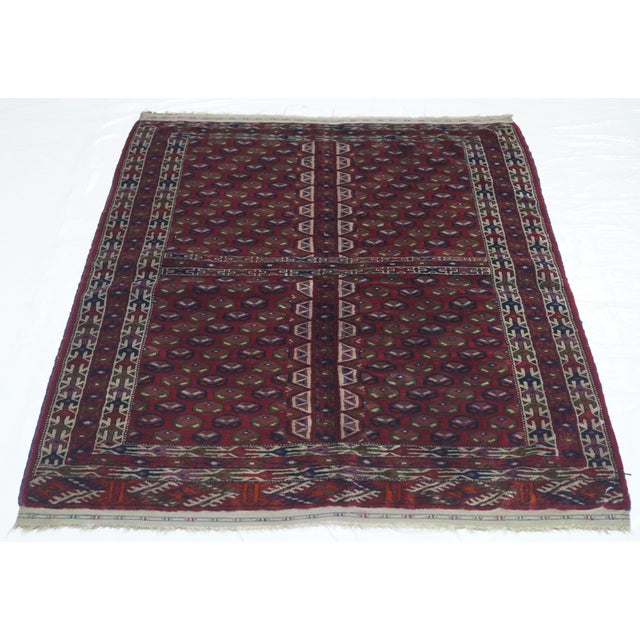 Textile 1900s Antique Russian Yamud Bokara Rug-3′5″ × 4′2″ For Sale - Image 7 of 10