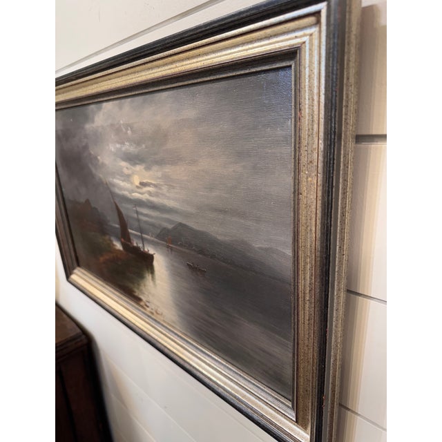 G. Cole - Framed 19th Century Oil - "Sailing Under Moonlight" The full moon emerges from behind the clouds, casting...