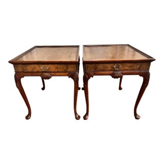 1960s Pair of Baker Furniture French Provincial Burl Walnut Side Tables For Sale