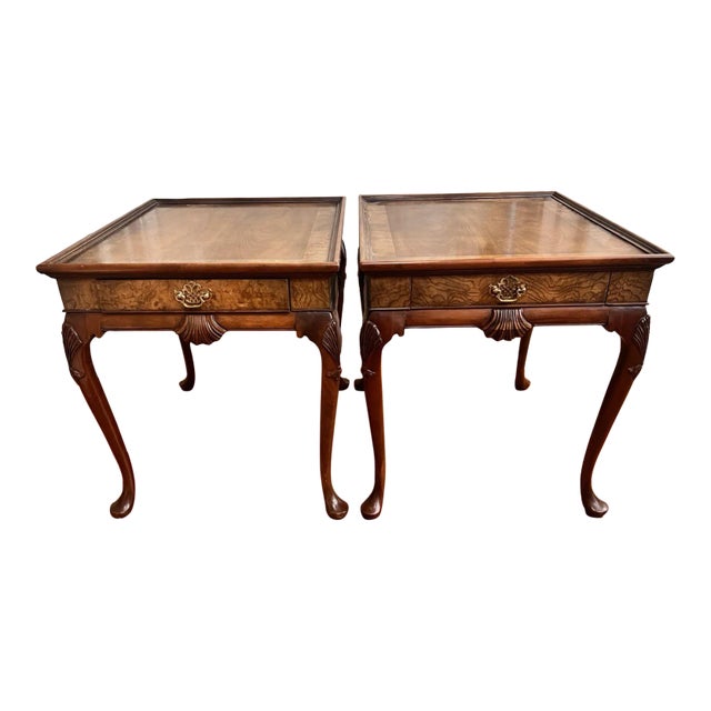 1960s Pair of Baker Furniture French Provincial Burl Walnut Side Tables For Sale