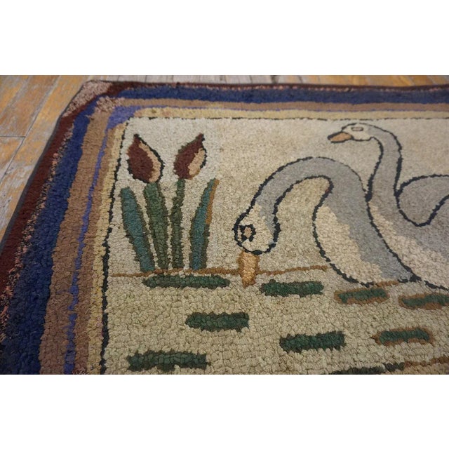 Ivory Unique White Ivory Color With Special Animalia Pattern Vintage Pictorial American Hooked Rug For Sale - Image 8 of 11