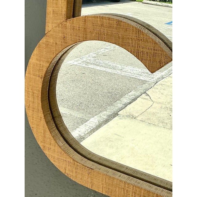 Vintage Grasscloth and Wood Wall Mirror For Sale - Image 12 of 15