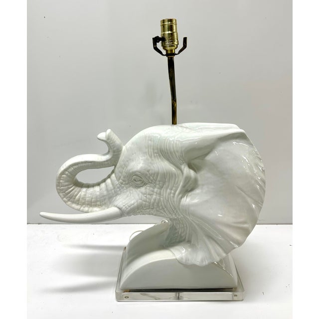 Robin's Egg Blue Hollywood Regency Porcelain Elephant Sculptural Lamp For Sale - Image 8 of 9