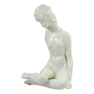 Vintage Glazed Ceramic Girl Sculpture, 1960s For Sale
