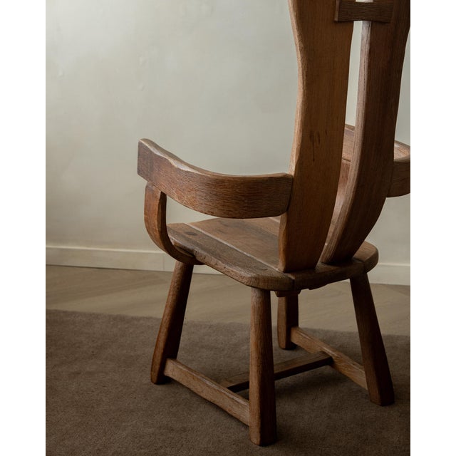 Brown Brutalist Oak Armchair with Sculptural High Back by De Puydt, 1960s For Sale - Image 8 of 18