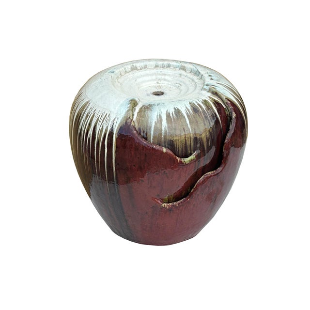 Ceramic Oxblood Red White Drip Marks Round Fountain Pot Display For Sale - Image 4 of 11