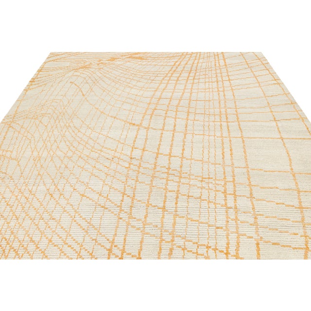 Textile Handmade Modern Moroccan Style Beige and Orange Wool Rug With Abstract Design For Sale - Image 7 of 10