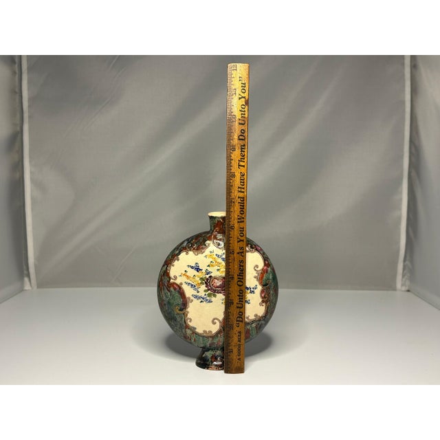 Red Japanese Hand-Painted Flambe Glazed Moon Flask: Artist Signed, Meiji Period For Sale - Image 8 of 9