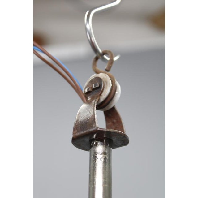 Art Deco Nickel Pendant Light with Cylindrical Light Opaline Shades, Czechoslovakia, 1930s For Sale - Image 9 of 15