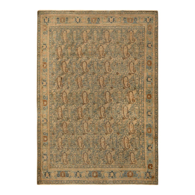 Hand-Knotted Antique Khorassan Persian Rug, Beige-Brown and Blue Paisley Pattern For Sale