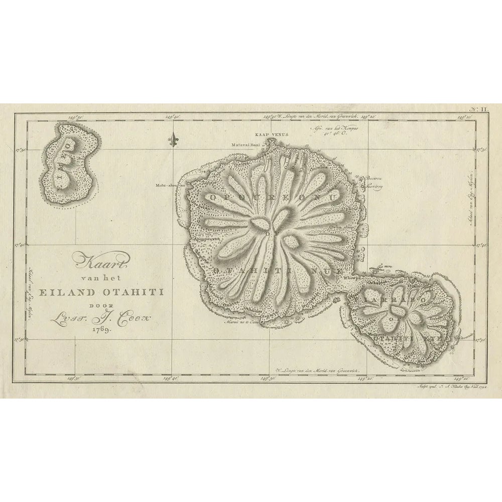 Antique Map of the Island of Tahiti in Polynesia, 1803 | Chairish