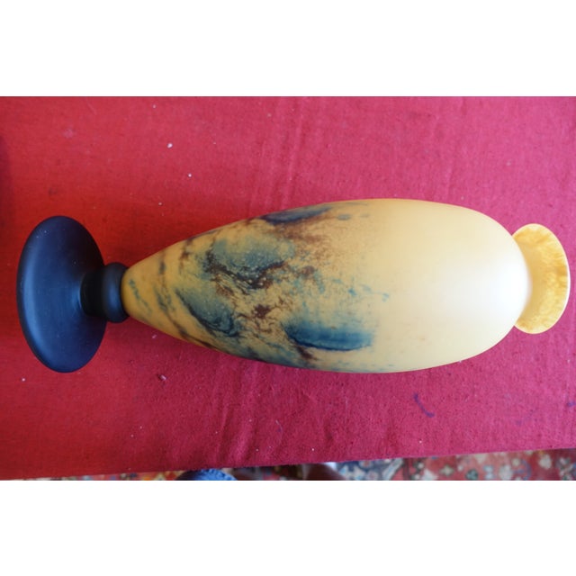 Large and superb Art Nouveau baluster vase in pâte de verre Multi-layered glass depicting an abstract landscape...