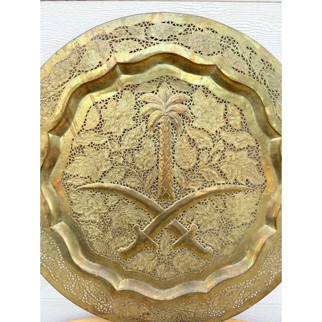 Islamic Vintage Mid Century Handmade Brass Arabian Tray For Sale - Image 3 of 9