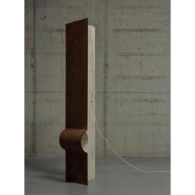 Oculus X Floor Lamp in Oxidized Iron & Travertine by D´ARK Atelier For Sale - Image 13 of 18