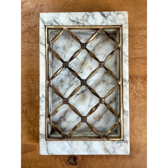 Mid-Century Modern Vintage Marble and Brass Decorative Dresser Tray For Sale - Image 3 of 12