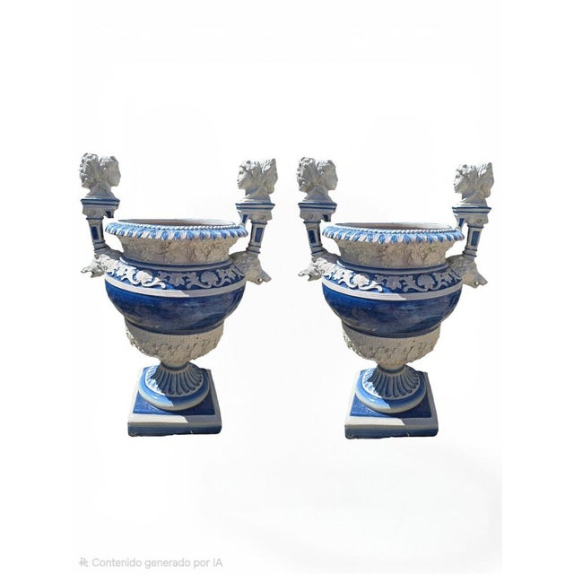 Hand-Painted Italian Garden Urns, 1950s, Set of 2 For Sale - Image 4 of 12