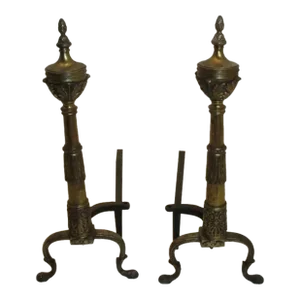 Antique Pair of Regency Style Brass Andirons, 19th Century