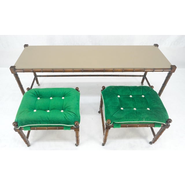 Mid Century c1970s Faux Bamboo Console Sofa Table & Pair Nesting Benches MINT! For Sale - Image 12 of 18