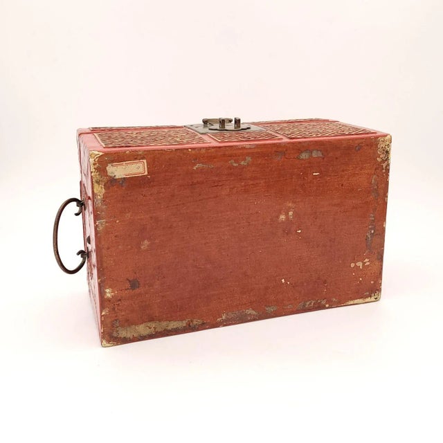 Chinese Red Lacquered and Gilt Pig Skin Jewelry Box, Circa 1900 For Sale - Image 12 of 12