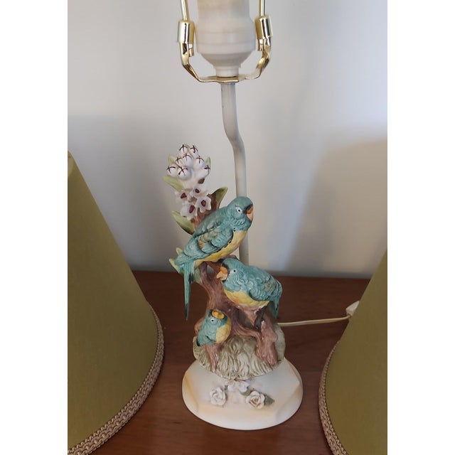 Pair of Vintage Lamps With Porcelain Birds For Sale - Image 4 of 11