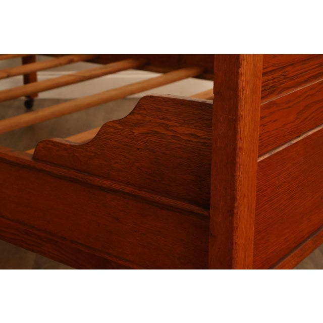 Antique American Victorian Oak Full Size High Back Bed For Sale - Image 16 of 18