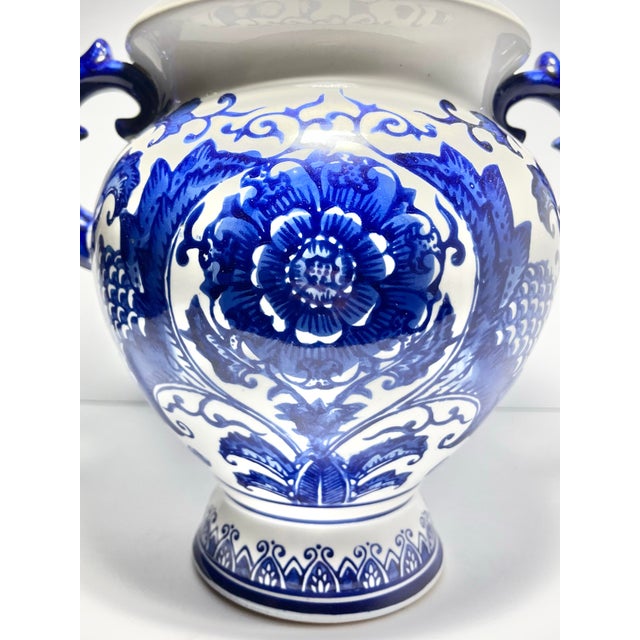 2010s Chinoiserie Chinese Blue & White Large Ceramic Hand Painted Ginger Jar For Sale - Image 4 of 9