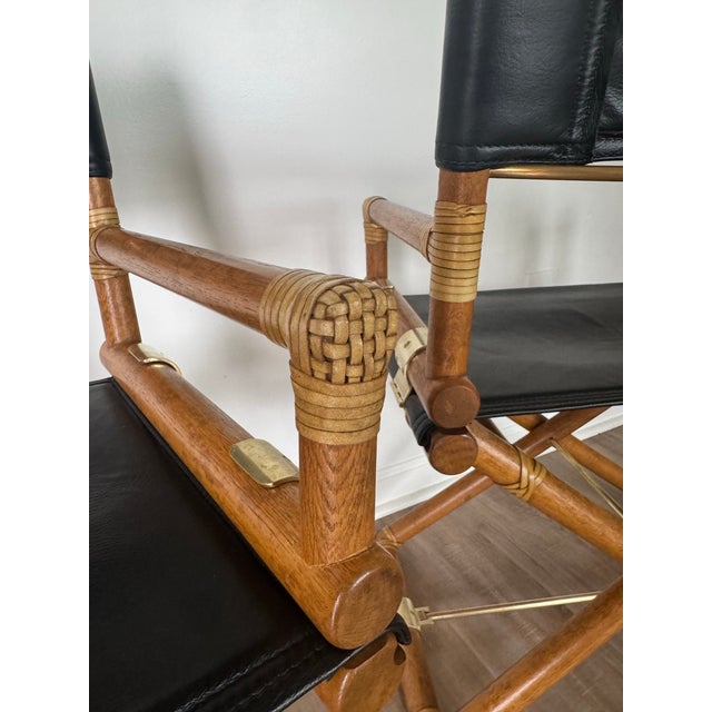Pair of Vintage McGuire San Francisco Director Chairs in Black Leather and Oak For Sale - Image 11 of 12