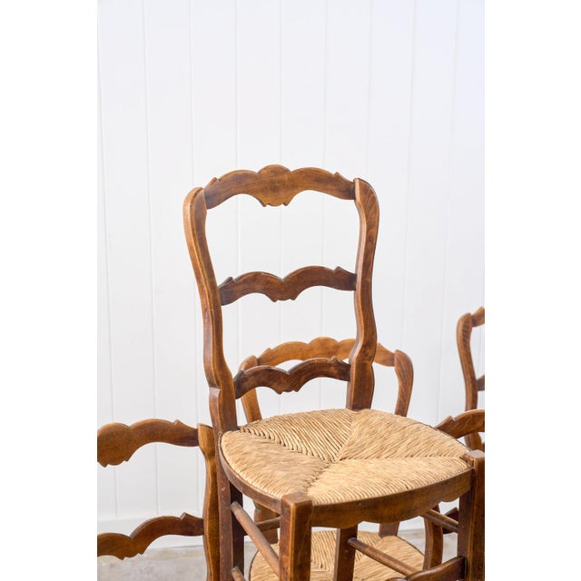 Set of 6 | Antique French Rush Ladder Back Chairs For Sale - Image 4 of 12