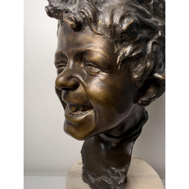 Brown Head of a Neapolitan Street Urchin, Late 19th Century, Bronze on Marble Base For Sale - Image 8 of 18