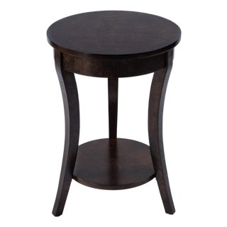Holdin 18 in. W Round Wood Side Table with Lower Open Shelf, Dark Burl For Sale