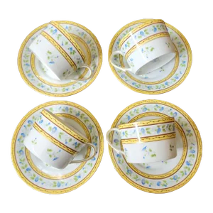 1980s Raynaud Limoges Porcelain Cups and Saucers Set- 8 Pieces