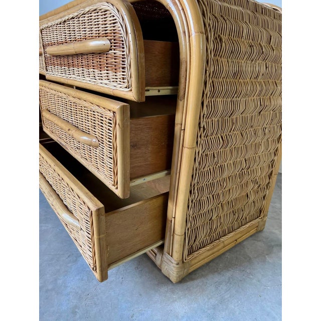 Wood Vintage Coastal Organic Bamboo and Rattan Six - Drawers Waterfall Top Dresser/ Sold For Sale - Image 7 of 12