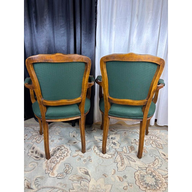 The Scholar’s Alcove: Dark Academia Library Desk & Jacquard Emerald Armchairs Suite For Sale - Image 11 of 11