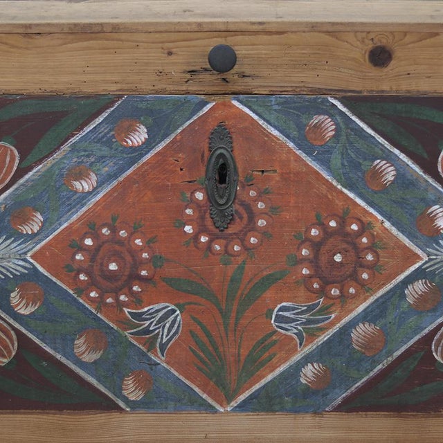 Beautiful original Swedish blanket chest, richly and colorfully painted in traditional folk art style. This authentic...