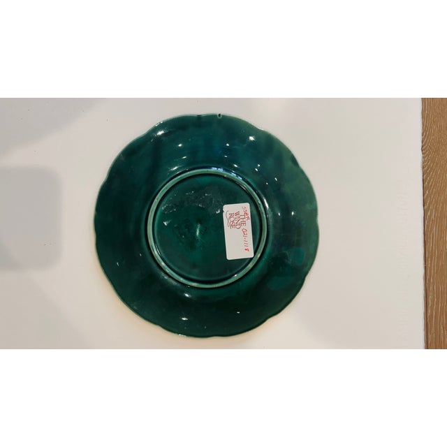 Mid 20th Century Set/6 Green Leaf Scalloped Majolica Plate From Gien For Sale - Image 5 of 13