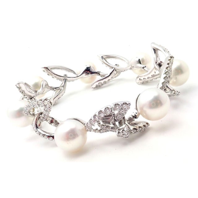 Mikimoto 18k White Gold 7ct Diamond 12mm Pearl Bracelet For Sale - Image 4 of 11