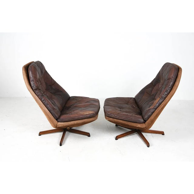 Pair 1960s Patchwork Leather Swivel Lounge Chairs Attributed to Madsen and Schubell For Sale - Image 13 of 14