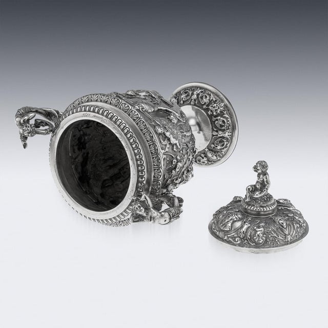 Antique Italian Silver Repoussé & Chased Covered Urn, 1870s For Sale - Image 6 of 18