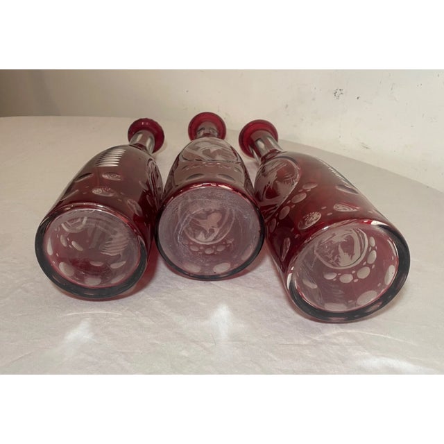 1920s Set 3 Antique Cut to Clear Czech Bohemian Crystal Glass Liquor Decanter Bottle For Sale - Image 14 of 15