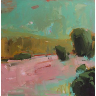 Warmth in Dreams by Samantha Buller | Oil Painting of a serene landscape with abstract forms For Sale