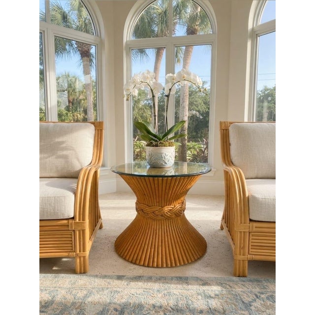Wood Vintage Gabriella Crespi Style Pencil Reed & Rattan Hourglass Side Table For Sale - Image 7 of 11